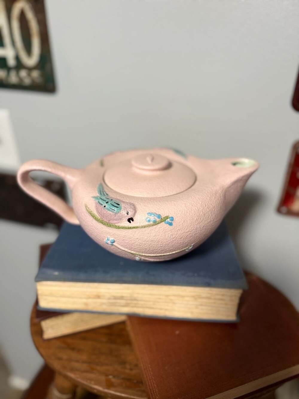 Vintage Hull Art Serenade Matte Pink Teapot With Song Birds And Flowers